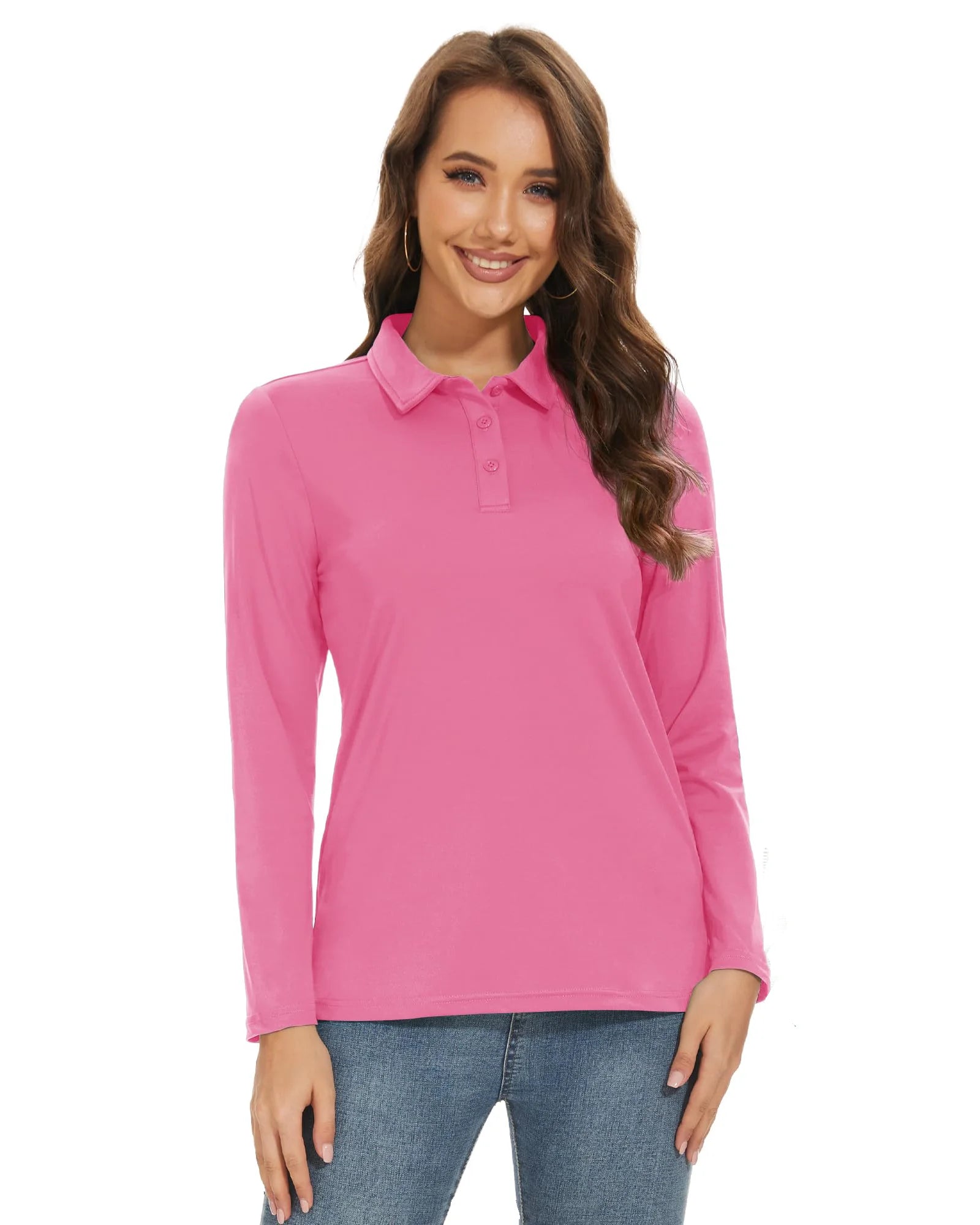 TACVASEN UPF 50+ Golf Polos Shirts Womens Quick Dry Long Sleeve Polo T-shirts Outdoor Traning Hiking T Shirt Pullover Tops