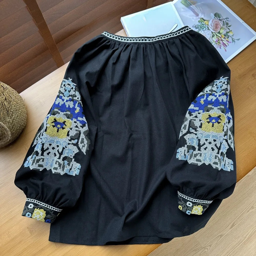 Neploe Fresh O Neck Lantern Sleeve Pullover Panelled Mujer Sweet Lace Up All-match Embroidery Shirt New Heavy Tassels Blouses