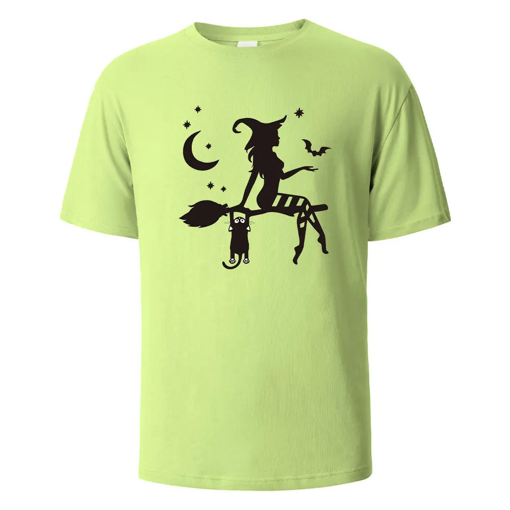 Witch Print t shirts 100% Cotton Summer Tees For Men Women Oversize Casual Tops t shirts