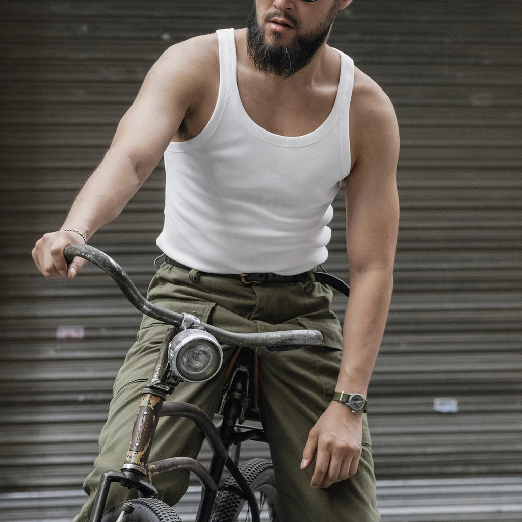 Bronson Old Fashion Thin Strap Tank Top Ribbed Cotton Sleeveless Undershirt Men