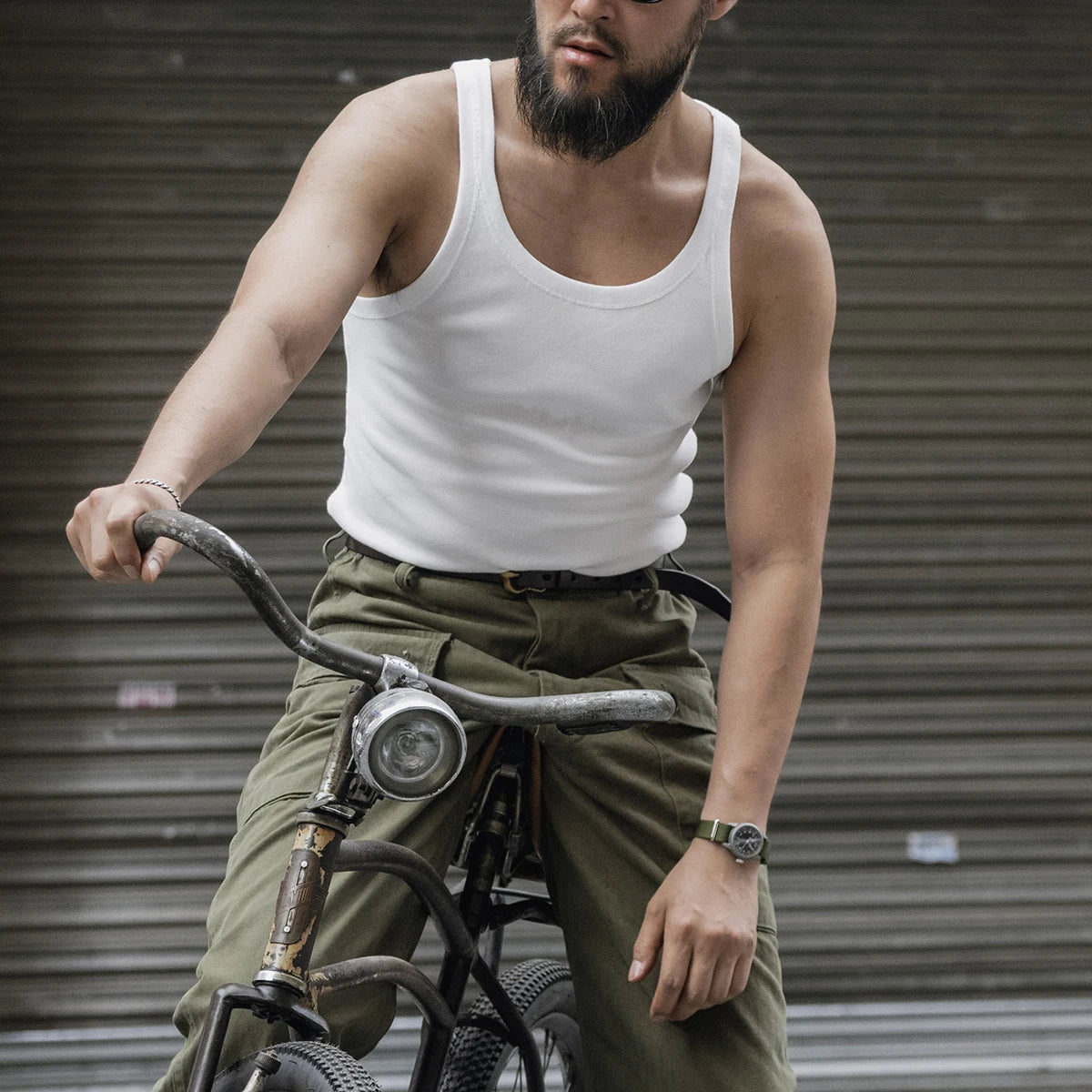 Bronson Old Fashion Thin Strap Tank Top Ribbed Cotton Sleeveless Undershirt Men