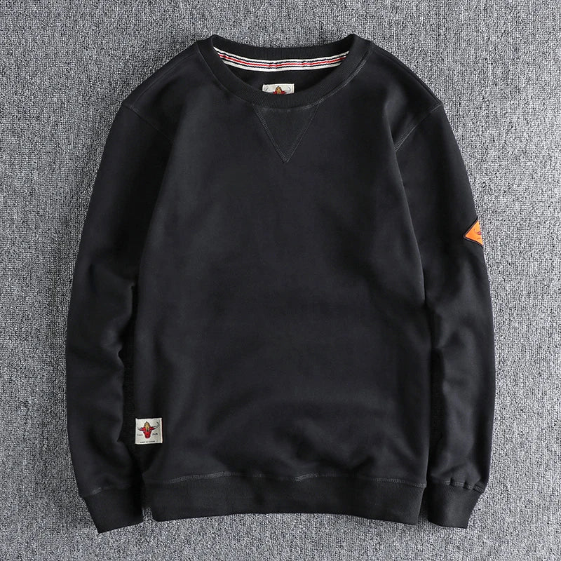 Spring American Retro Sleeve Applique Badge Sweatshirts Men's Fashion 100% Cotton Washed Hoodies Casual High Quality Pullovers