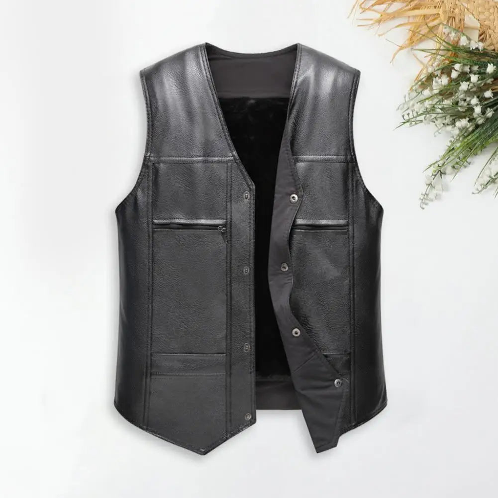 Men Vest Leather Waistcoat Men Motorcycle Vest Coat 2021 New Warm Autumn Sleeveless Jacket Velvet Solid Clothing for Daily Wear