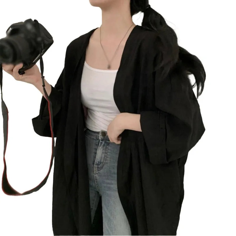 Summer Korean Version Loose Fit Women's Long Cardigan Summer Solid Color Breathable Thin Windbreaker Sunscreen Clothing