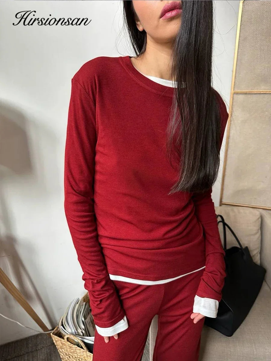 Hirsionsan Modal Soft Loose Sets Women 2025 Casual Two Pieces Long Sleeve T Shirts and High Waist Dresses Outfits Tracksuit