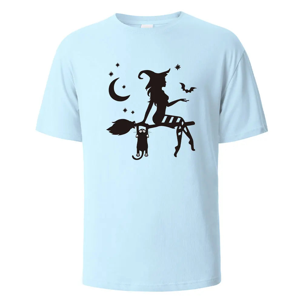 Witch Print t shirts 100% Cotton Summer Tees For Men Women Oversize Casual Tops t shirts