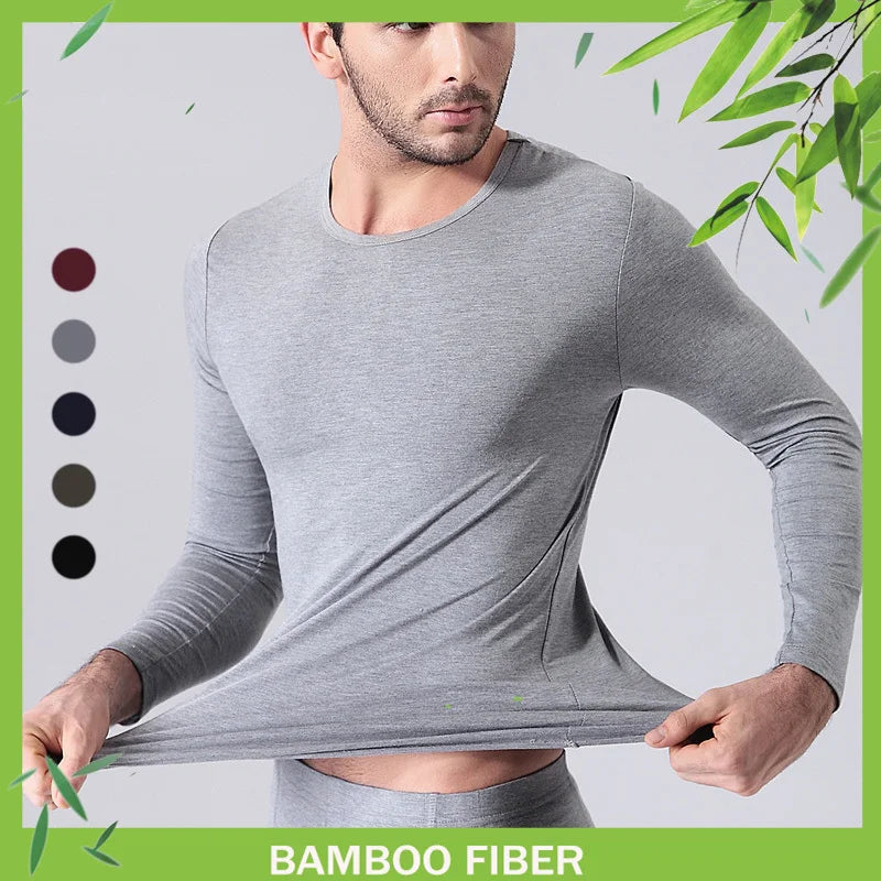 Breathable Bamboo Fiber T Shirt Men Long Sleeve Soft Black Autumn Clothes Solid Color Round Neck Tops Camiseta Hombre Fitness XL
