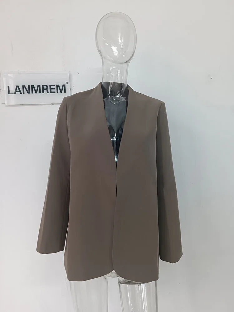 LANMREM Fashion Blazer Coat For Women Long Sleeves Solid Color Irregular Casual Office Lady Clothing 2024 Sumemr New 2DA5300