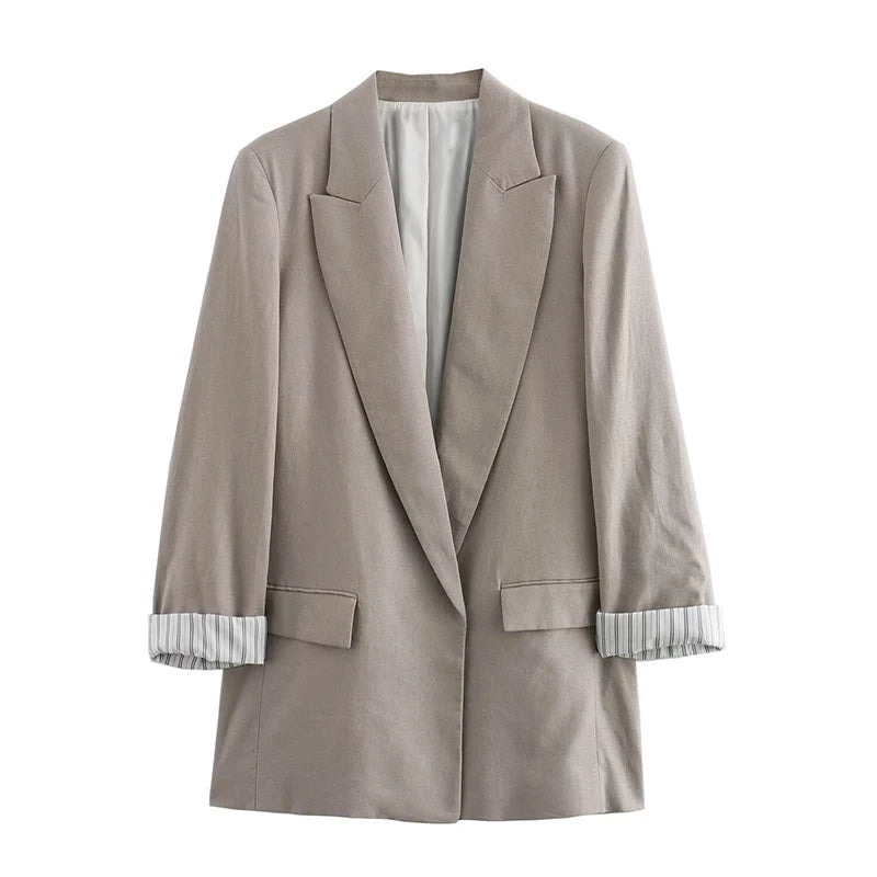 Willshela Women Fashion With Pockets Solid Blazer Vintage Notched Neck Long Sleeves Female Chic Lady Outfits