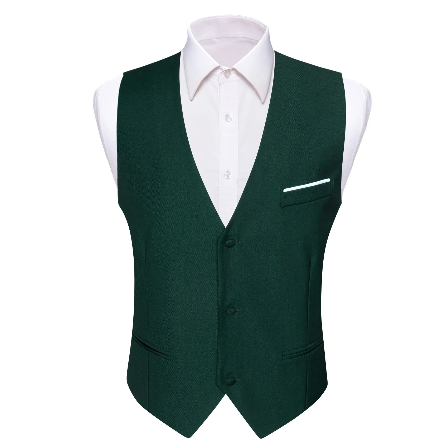 Designer Men's Vest Dark Green Solid Silk Satin Waistcoat Tie Bowtie Hanky Wedding Formal Male Suit Sleeveless Jacket Barry Wang