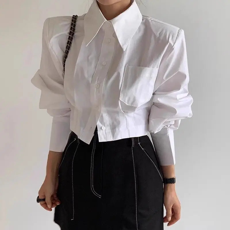 Spring Autumn New Fashion Turn-down Collar Long Sleeve Solid Color Blouses Women's Clothing Back Hollow Out Korean Trend Shirts