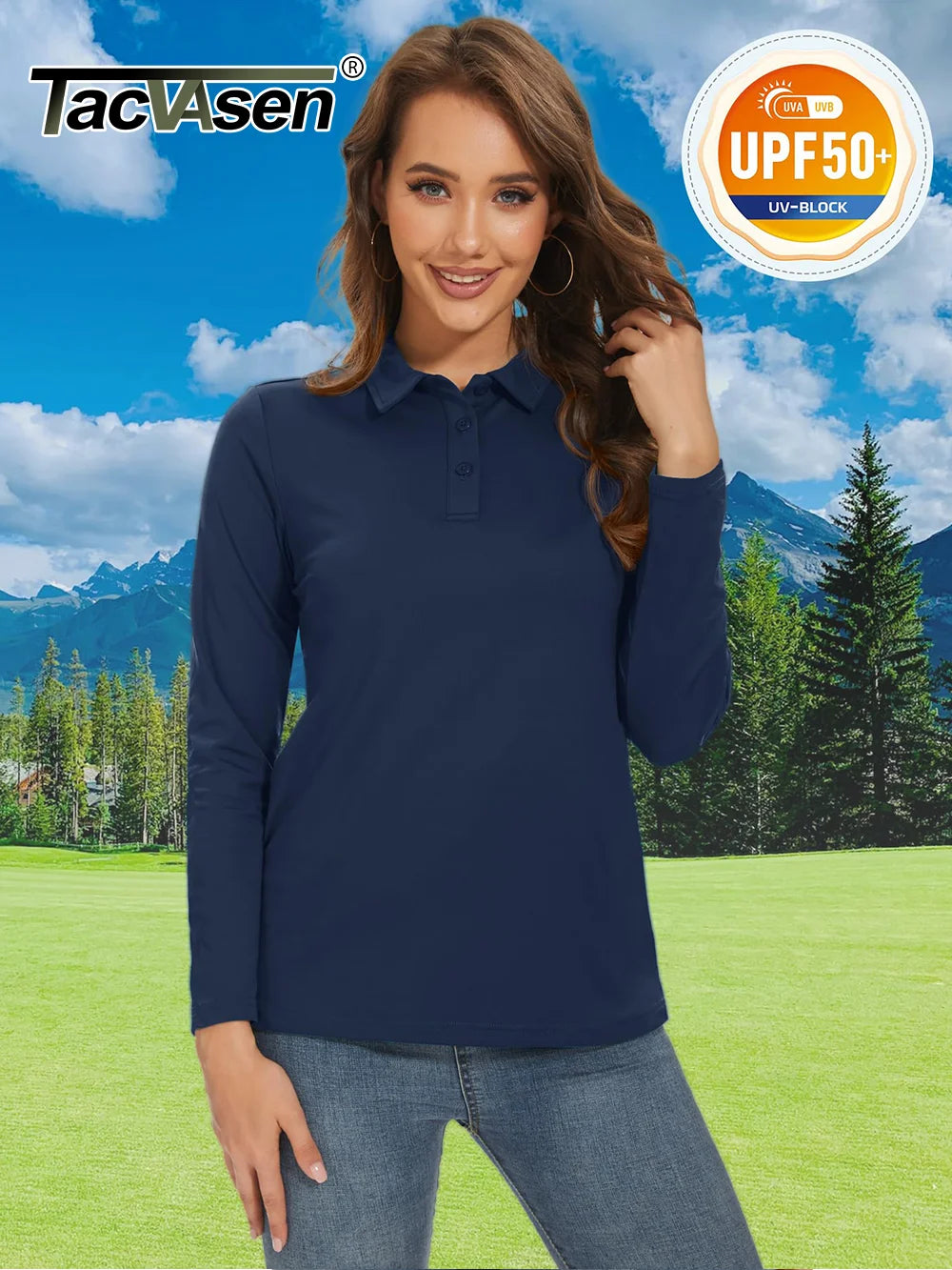 TACVASEN UPF 50+ Golf Polos Shirts Womens Quick Dry Long Sleeve Polo T-shirts Outdoor Traning Hiking T Shirt Pullover Tops
