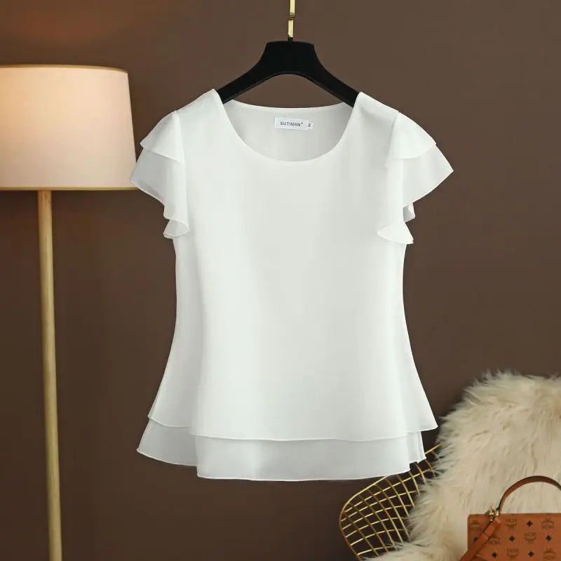 Women Women's Clothing Blouse Summer new short sleeved chiffon top T-shirt loose versatile stylish shirt trend Shirts Blouses