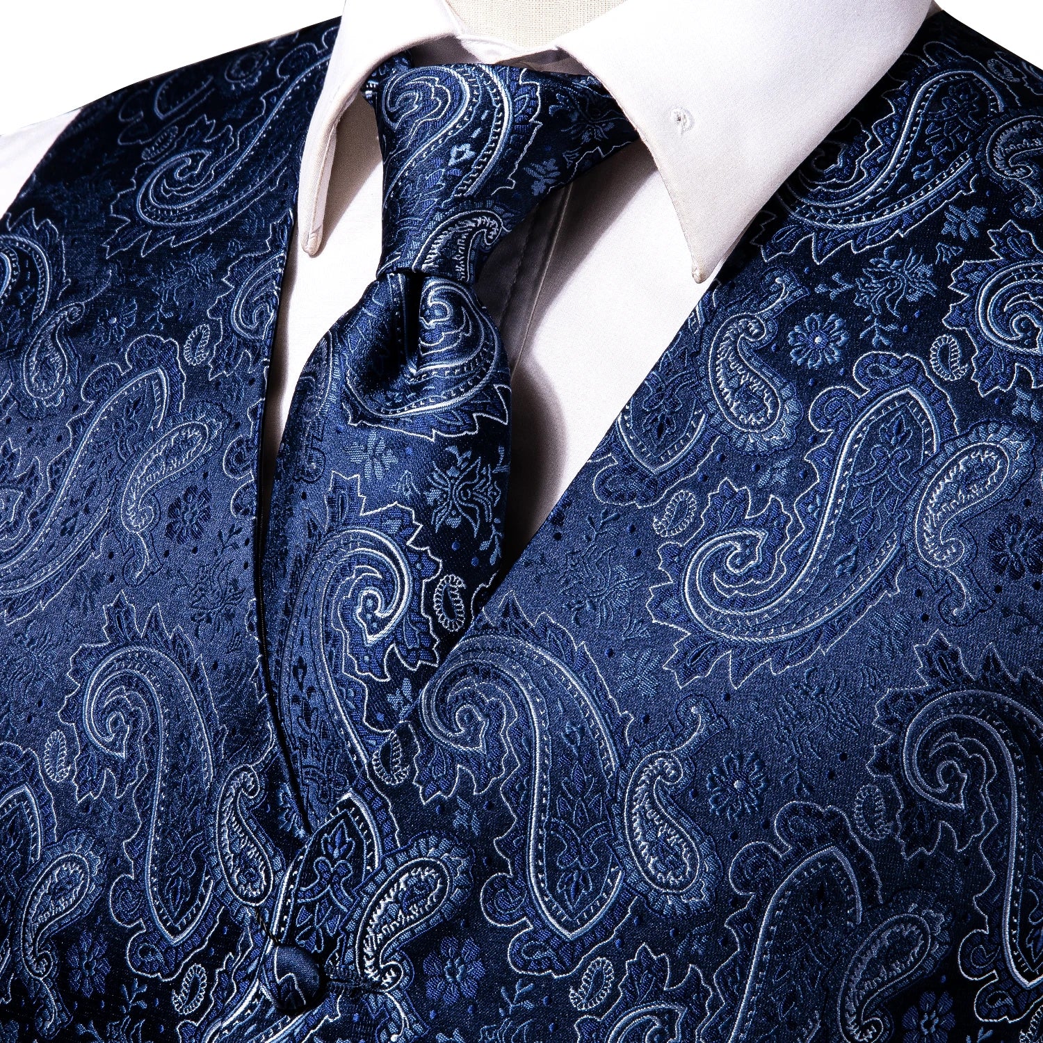 Hi-Tie Navy Blue Mens Vest Formal Silk Paisley Waistcoat Jacket Tie Handkerchief Cufflinks Set For Male Dress Suit Wedding Party