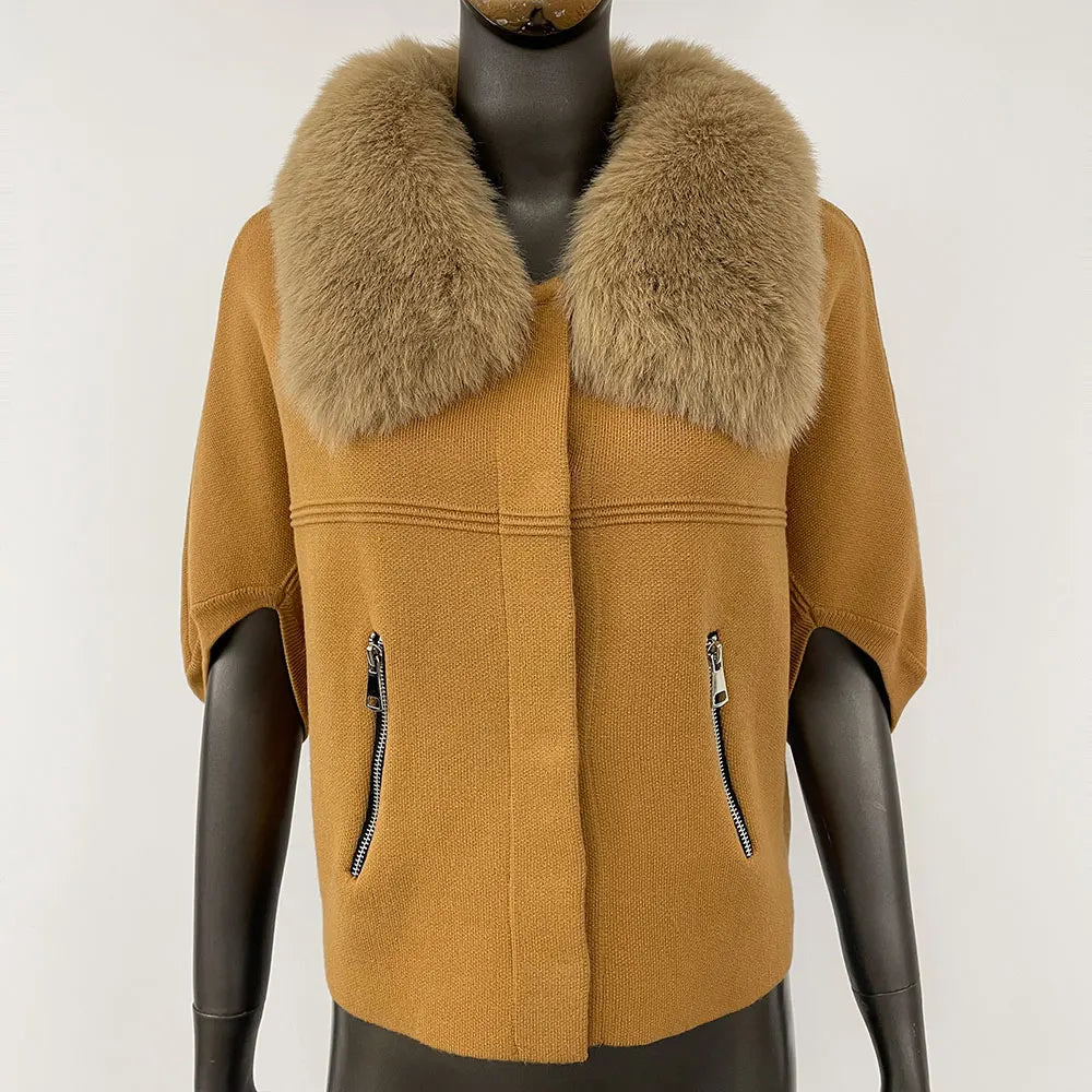 FURYOURSELF 2025 Autumn Winter Women's Short Knitted Sweater with Artificial Fur New Brazilian Best-selling Women's Cardigan