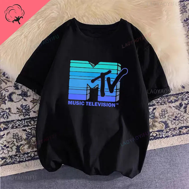 Woman Clothing Retro Cotton T Shirt Vintage Rock Hip Hop Modal Summer Unisex Casual Shirt Mtv Music Elevision Graphic Shirts