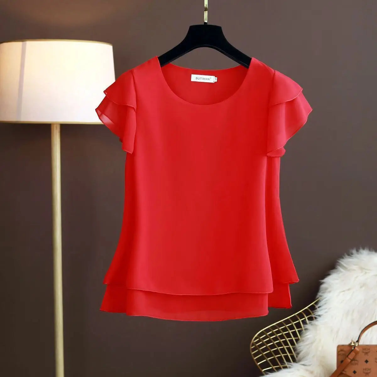 Women Women's Clothing Blouse Summer new short sleeved chiffon top T-shirt loose versatile stylish shirt trend Shirts Blouses