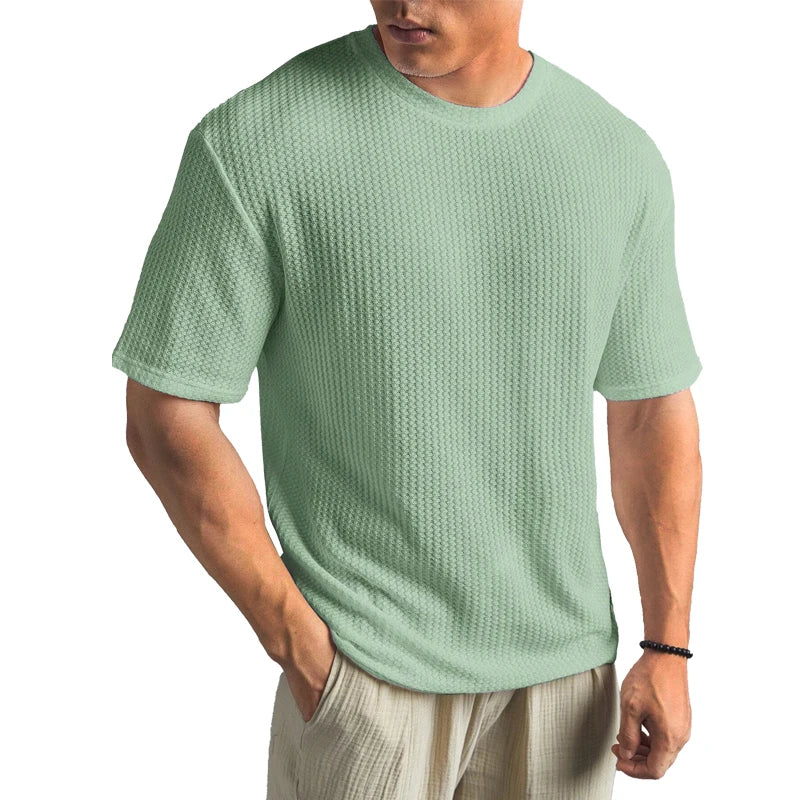 Solid Color Waffle T-shirts for Men Casual Brand Quality Short-sleeved Men's Tees New Summer Fashion Designer Tops Male