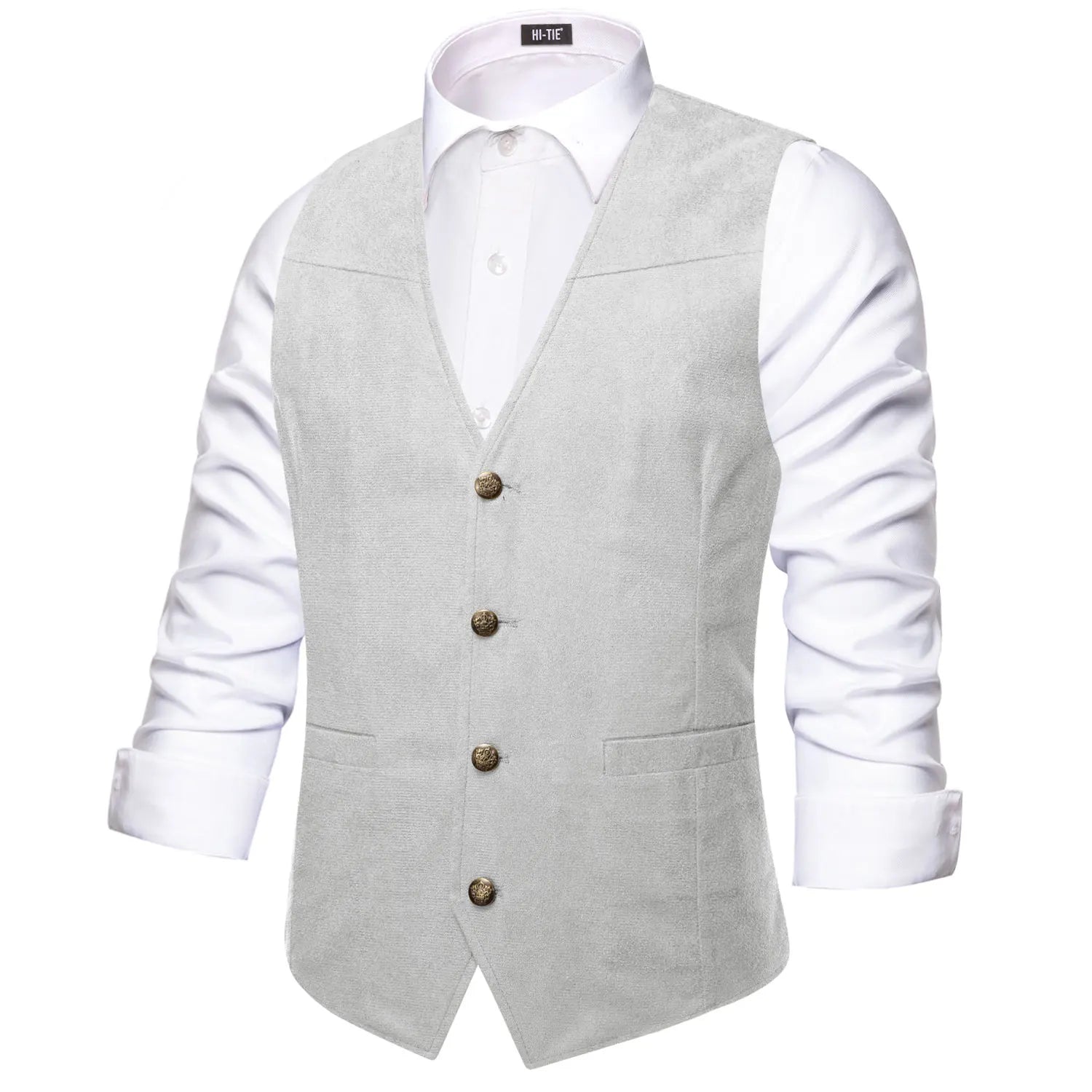 Hi-Tie Luxury Men Vest Suede Fabric Solid Waistcoat Casual Fit High Quality Wedding Business Beige Brown Black Red Green Silvery