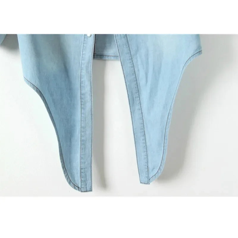 Spring Summer Curly Short Sleeve Thin Denim Jacket Female 6xl fashion Slim Knot Shirt Shawl Women's Outerwear Short Casual Tops