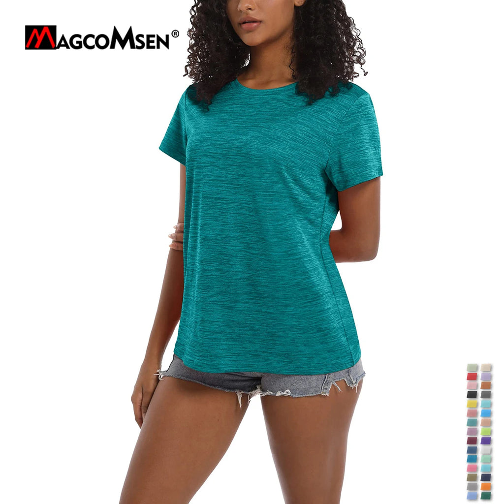 MAGCOMSEN Women's T-Shirts Casual Crewneck Short Sleeve Quick Dry Shirts Lightweight Performance Tees Hiking Gym Workout Tops