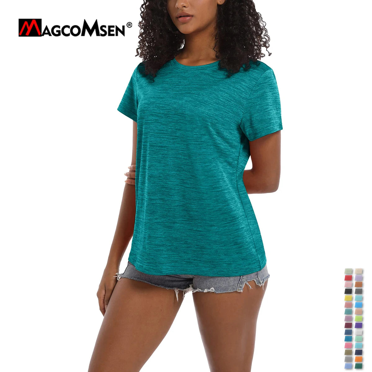 MAGCOMSEN Women's T-Shirts Casual Crewneck Short Sleeve Quick Dry Shirts Lightweight Performance Tees Hiking Gym Workout Tops
