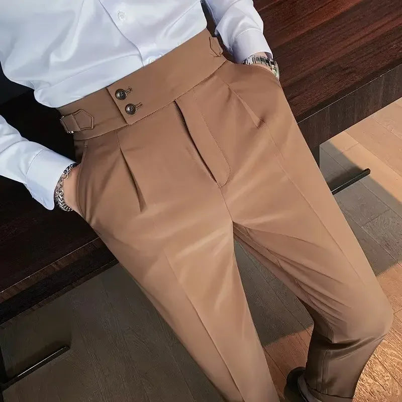 Nadir Coffee Color Men's Trousers Classic Trendy Paris Button Single Pleat Slims Smooths Your Silhouette Business Casual Pants