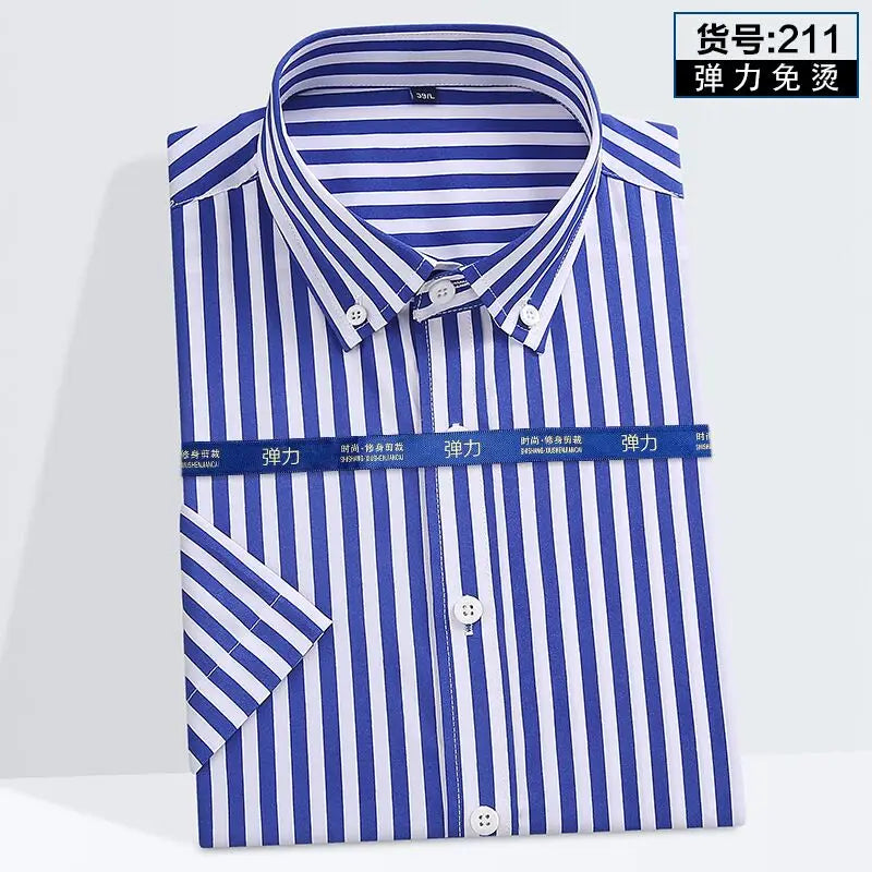 Summer new young men's striped short-sleeved shirt non-ironing anti-wrinkle business casual fashion breathable trend everything