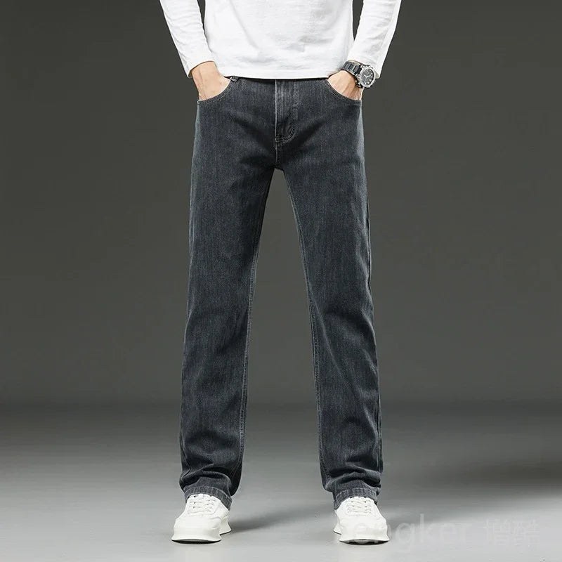 Autumn winter models man jeans men plus size jeans oversized business casual high waist high elastic loose men jeans 52 54 56