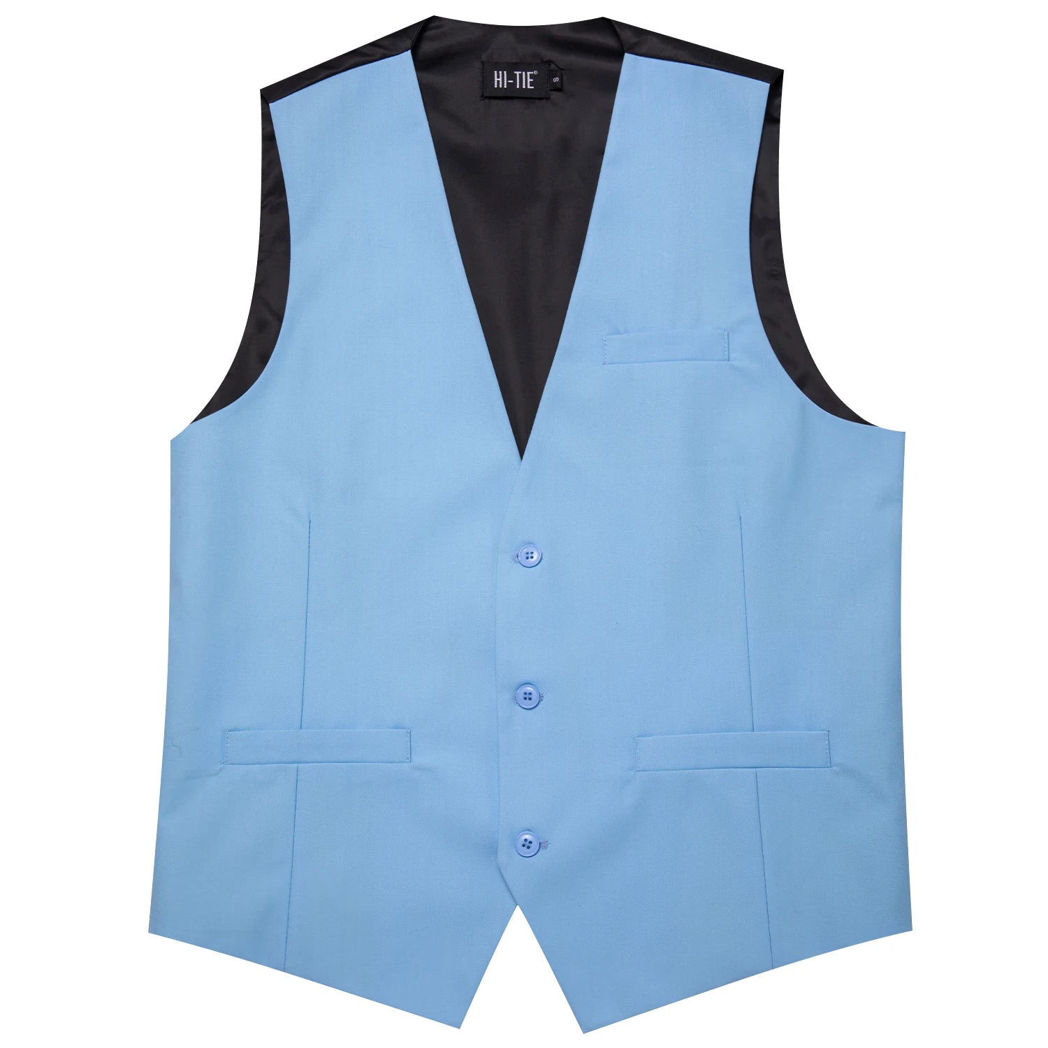 Hi-Tie Sky Blue Men's Silk Vest New Solid Slim Waistcoat Neck Tie Hanky Cufflinks Brooch Set for Men Suit Wedding Party Designer
