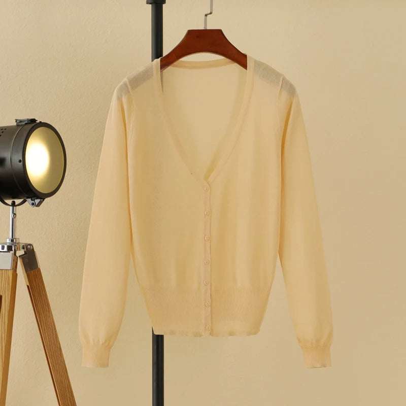 Summer Cardigan Women Cropped Korean Fashion Style Female Black Women's Coat Clothing V-neck Ladies Sweater Outerwear Cute Basic