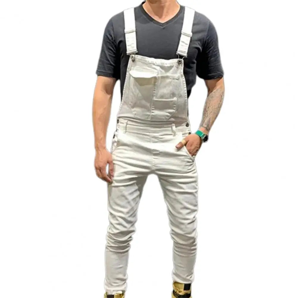 Popular Men Overalls Soft Cargo Jumpsuit Slim Full Length Mid Rise Cargo Jumpsuit  Breathable