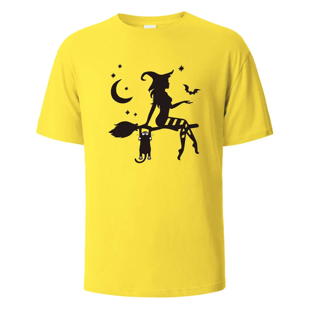 Witch Print t shirts 100% Cotton Summer Tees For Men Women Oversize Casual Tops t shirts