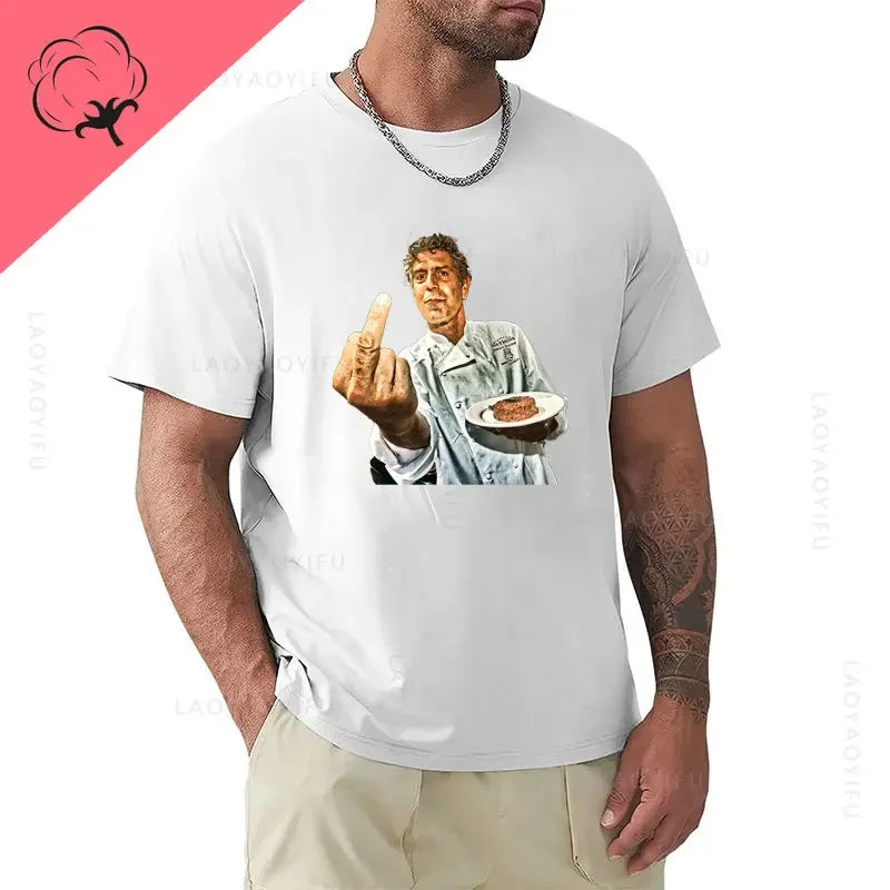 Anthony Bourdain Middle Finger Pose 100%Cotton T Shirt Graphic Printed Fashion Casual O Neck Short Sleeve Streetwear Tee Tops