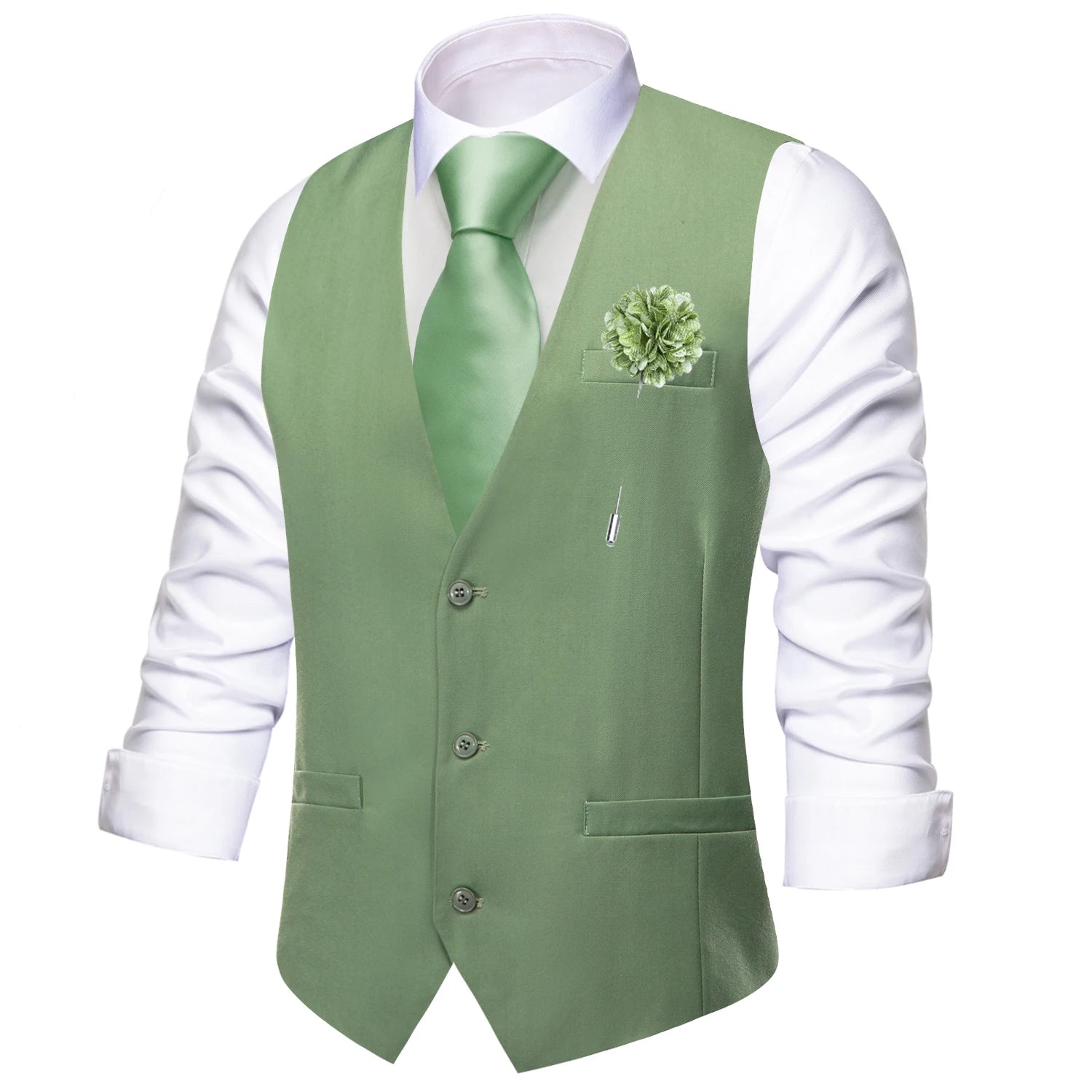 Hi-Tie Sky Blue Men's Silk Vest New Solid Slim Waistcoat Neck Tie Hanky Cufflinks Brooch Set for Men Suit Wedding Party Designer