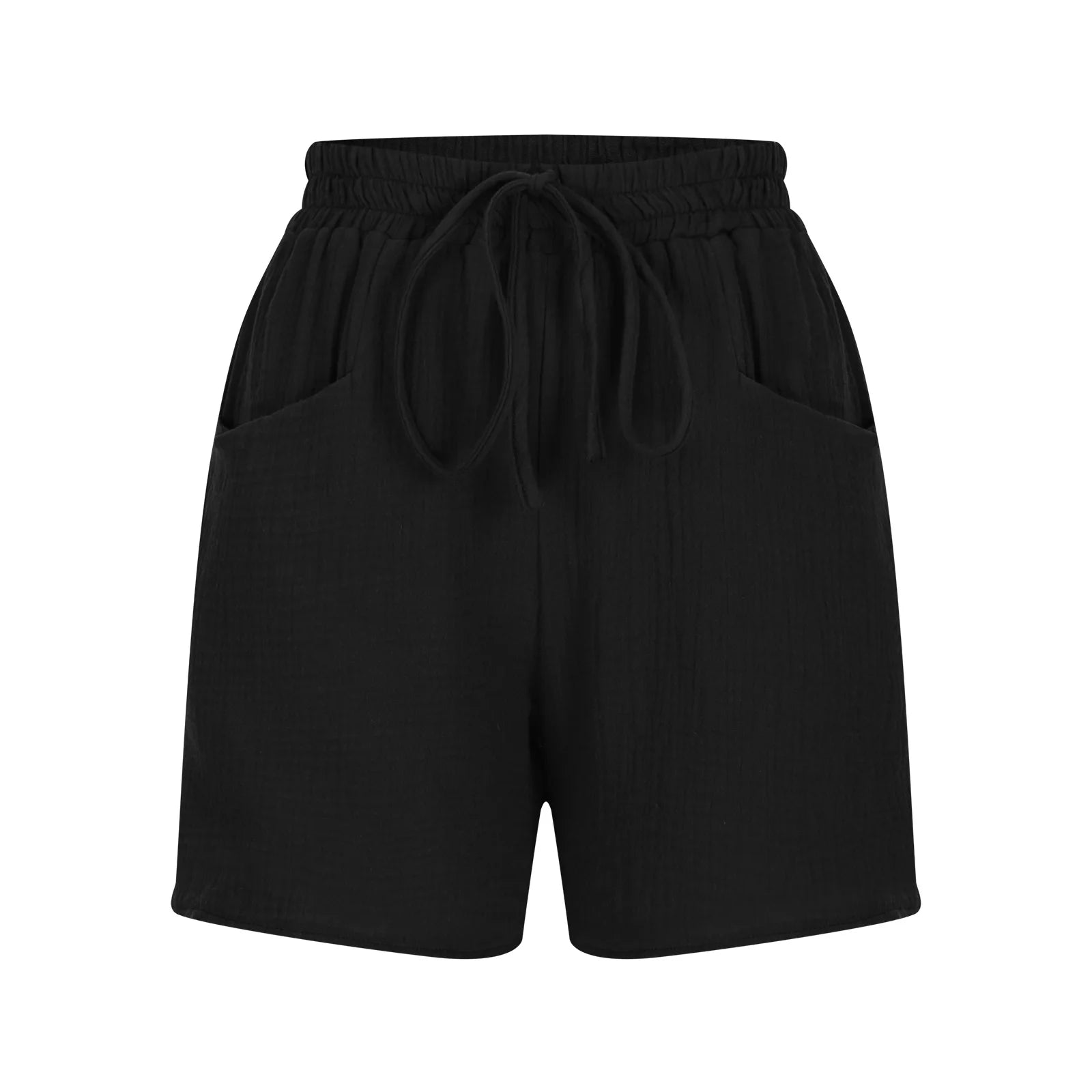 Ladies casual loose cotton elastic waist lace-up shorts