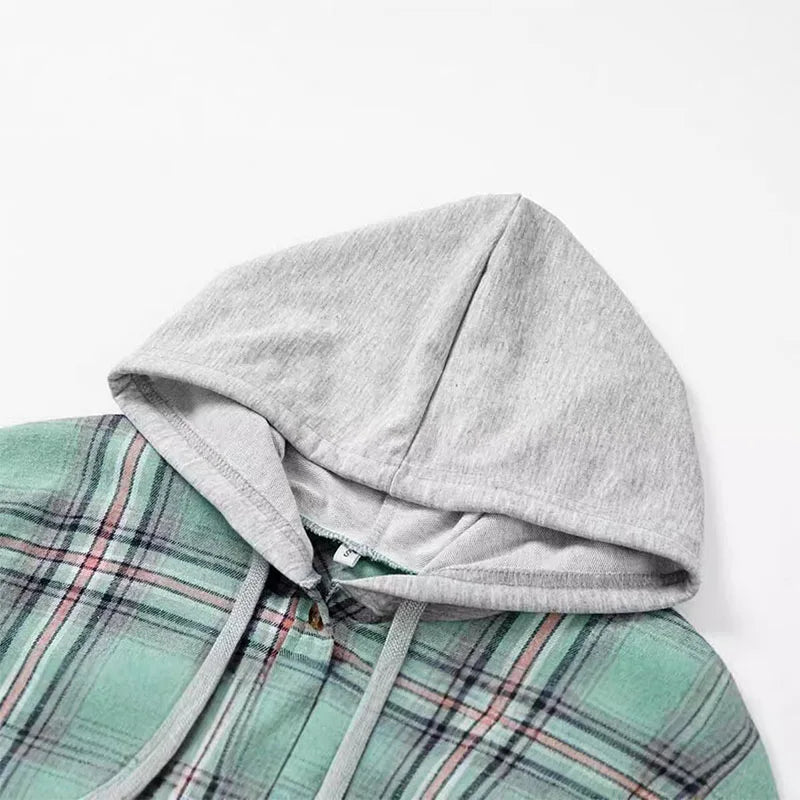 Autumn and winter new hoodie breasted temperament casual shirt coat loose long-sleeved plaid cardigan