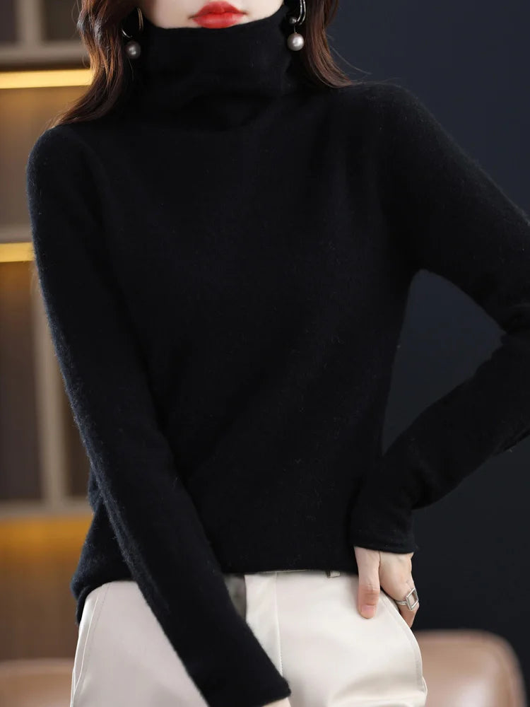 New 100% Merino Wool Turtleneck Cashmere Sweater In Autumn And Winter Women's Casual Knitted Coat Women's Coat Korean Fashion