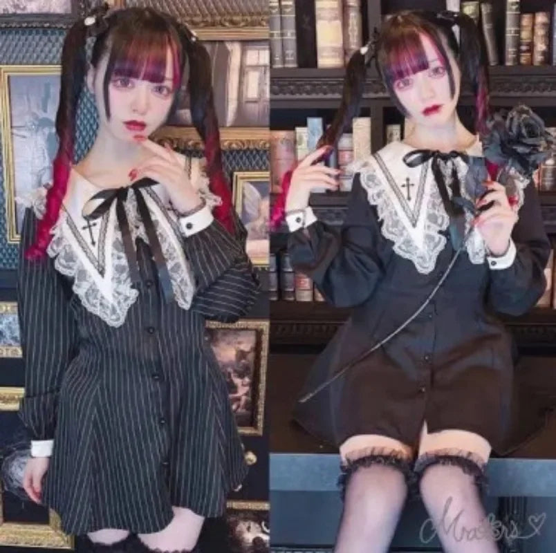 Embroidered Black Suit Mass-Produced Japanese Rojita Lolita Tops Single-Breasted Shirt + Shorts Two Piece Sets Womens Outifits