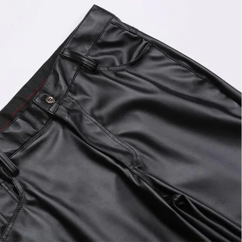 Punk Casual Pu Leather Pants Solid Color Men'S Clothing Tight Elastic Low Waist Boy Pant s Trousers Leather Pants Men's locomoti
