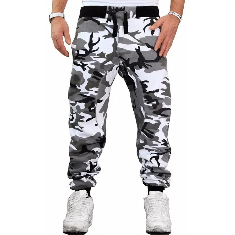 2023 new Running Sweatpants Men Camouflage Elasticity Cargo Pants Drawstring Multi Pockets Bottoms Casual Jogger Trousers