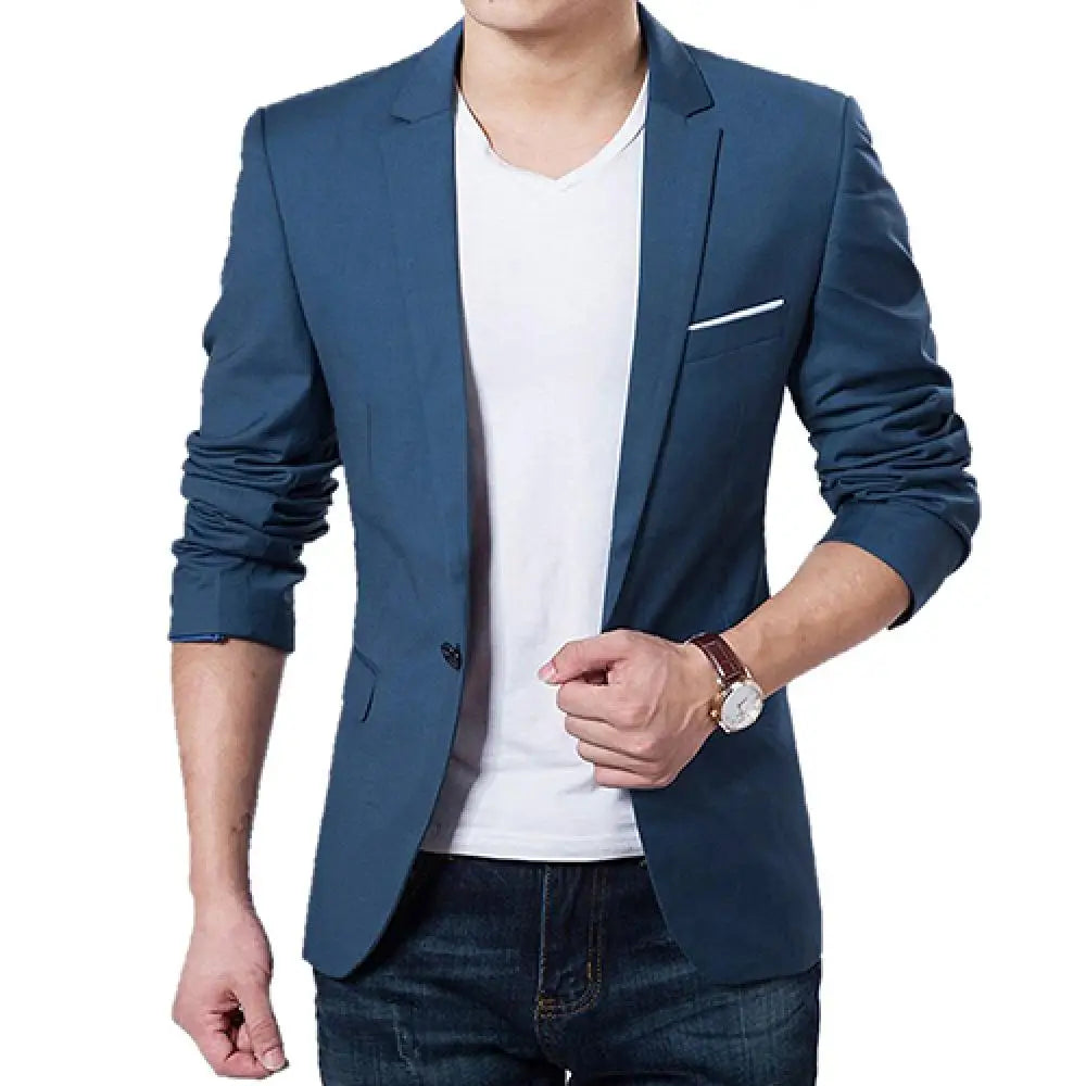 Men Blazers Slim Autumn Suit Business Formal Party Male Suit One Button Lapel Casual Long Sleeve Pockets Top Plus Size