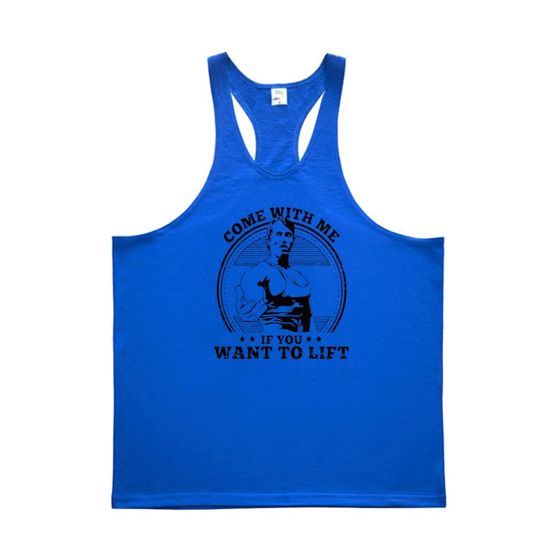 Come with Me If You Want To Lift Arnold Profession Bodybuilding Stringer Singlets Mens Y Back Gym Tank Tops Cotton Fitness Shirt