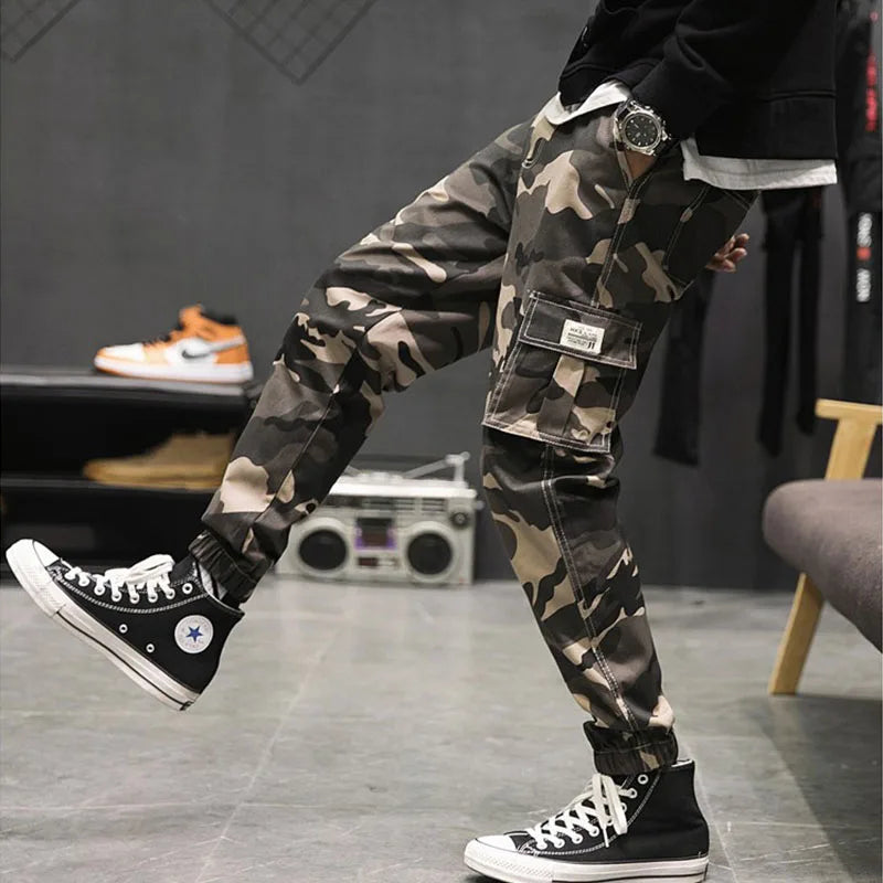Camouflage Cargo Pants Men Cotton Streetwear Korean Hip Hop Joggers 7XL Loose Fit Casual Trousers Multi-Pockets Elastic Waist