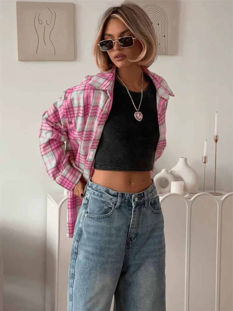 Tossy Casual Printed Patchwork Shirts Top Female Patchwork Lapel Loose Contrast Long Sleeve Elegant Coat For Women Summer Top