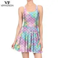 VIP FASHION Mermaid Tank Top Dress Summer Women Elegant One Piece Sexy Fish Scale Print Dresses Lady Sleeveless Cosplay Outfits