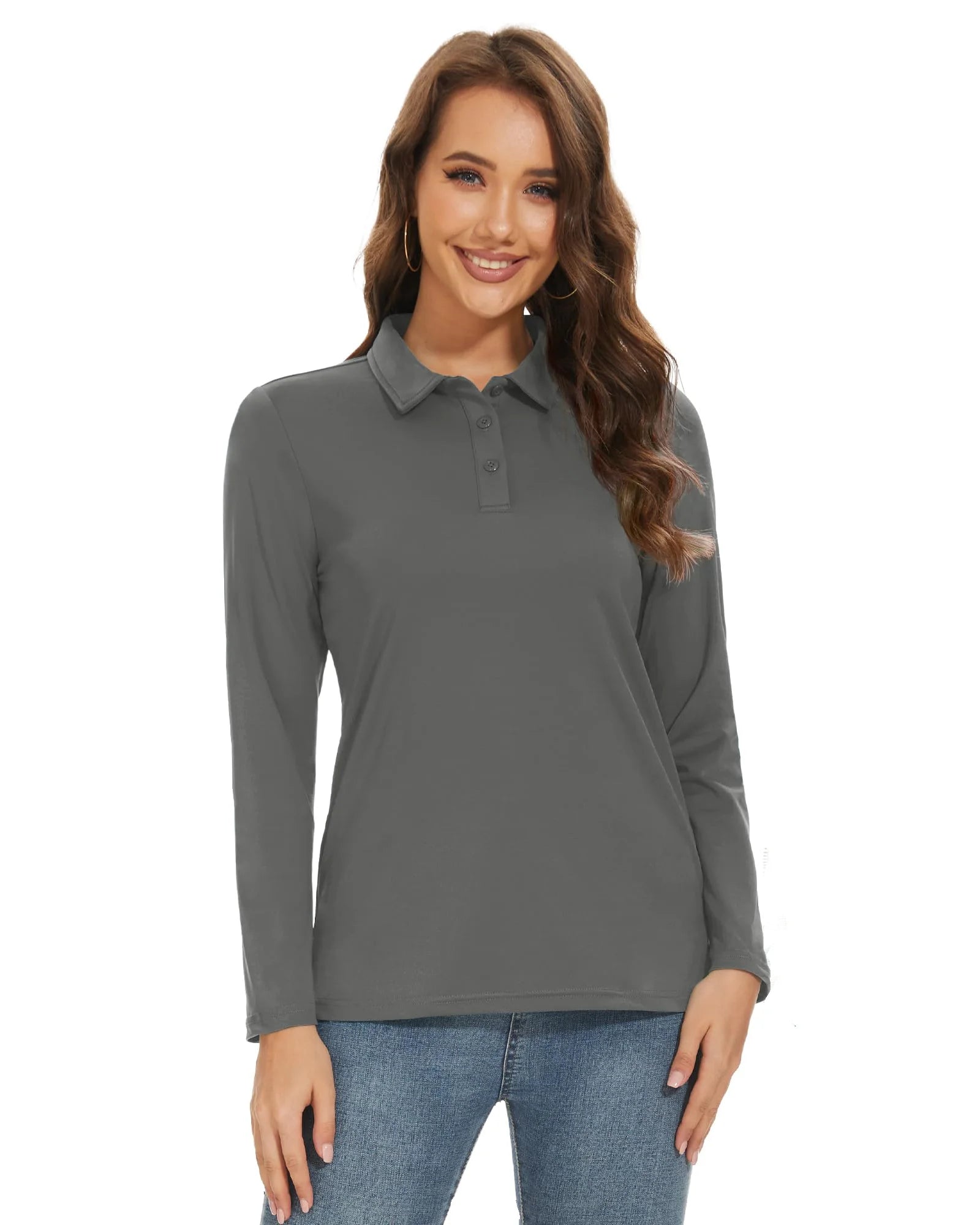 TACVASEN UPF 50+ Golf Polos Shirts Womens Quick Dry Long Sleeve Polo T-shirts Outdoor Traning Hiking T Shirt Pullover Tops
