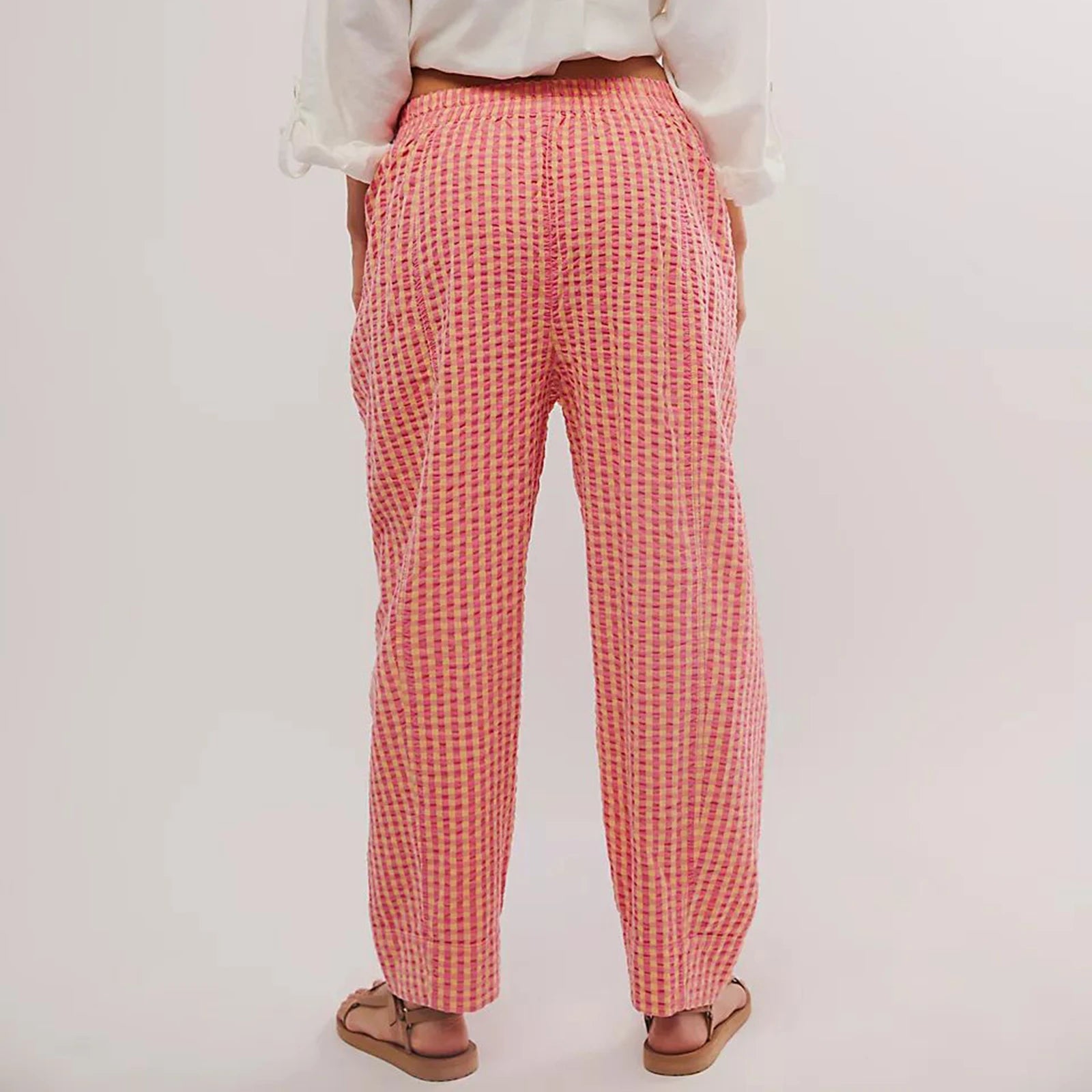 Y2K Gingham Wide Leg Lounge Pants Plaid Drawstring Pajama Pants Checked Loose Fit Pj Pants Trousers Casual Home Pant