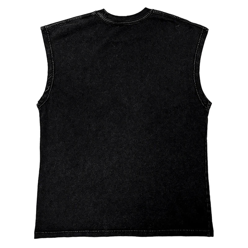 Hip Hop Streetwear T Shirt Men Washed Vest Oversized Cotton Combat Boxing Portrait Graphic Tank Tops 270Gym Tee Top Men Clothing