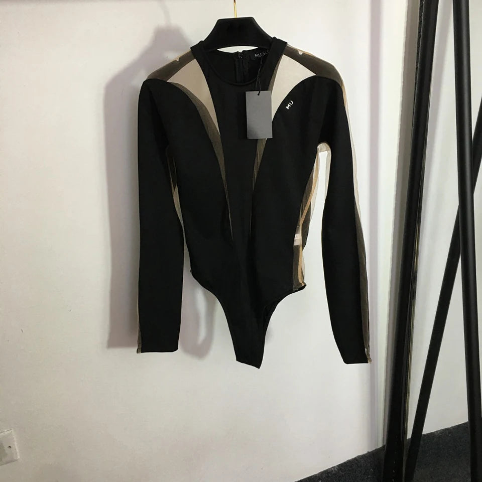 2023 Women Mesh Jumpsuits Long Sleeves Bodysuit High quality sexy romper skinny open-crotch Jumpsuit